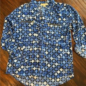 Blue and Black Geometric Women's Top